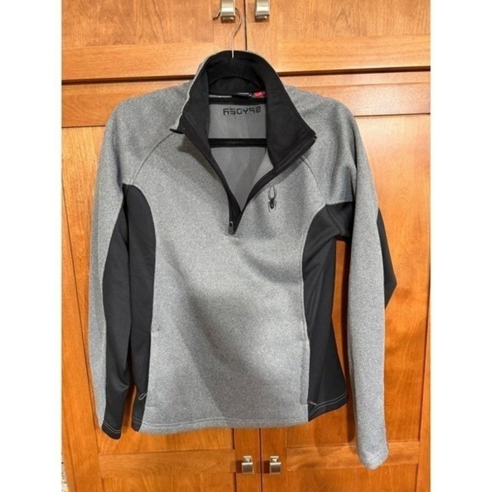 Spyder Men's Size Small Gray Black 1/4 Zip Waffle Knit Fleece Pullover Jacket